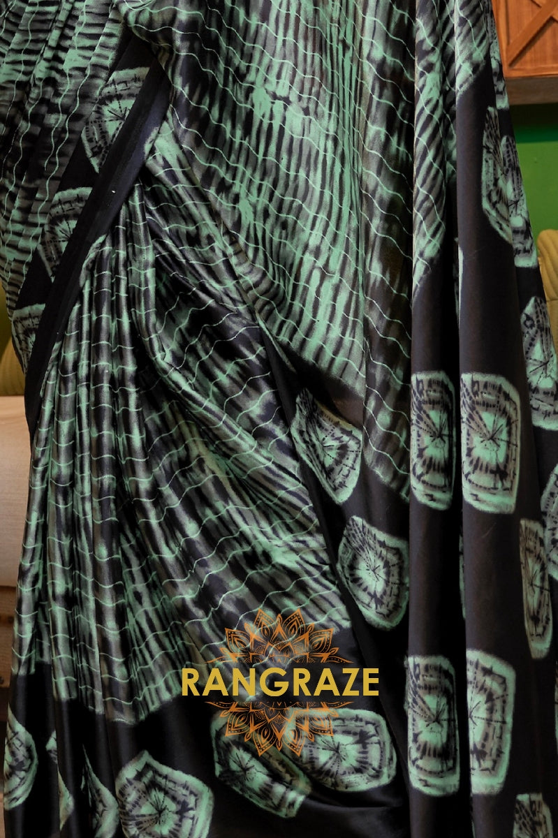 Green Art Satin Silk Printed Saree