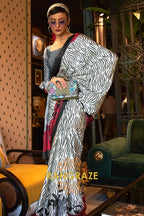 Shades Of Beige Satin Silk Printed Saree