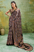 Black Ajrakh Print Modal Satin Saree