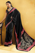 Black Ajrakh Print Modal Satin Saree