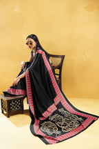 Black Ajrakh Print Modal Satin Saree