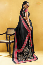 Black Ajrakh Print Modal Satin Saree