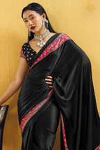 Black Ajrakh Print Modal Satin Saree