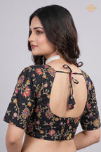 Black Printed Viscose Blouse with Embroidered Work