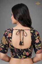 Black Printed Viscose Blouse with Embroidered Work