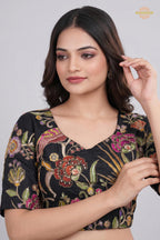 Black Printed Viscose Blouse with Embroidered Work