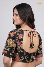 Black Printed Viscose Blouse with Embroidered Work