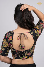 Black Printed Viscose Blouse with Embroidered Work