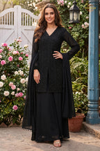 Black Readymade Bead Work Chinon Palazzo Suit