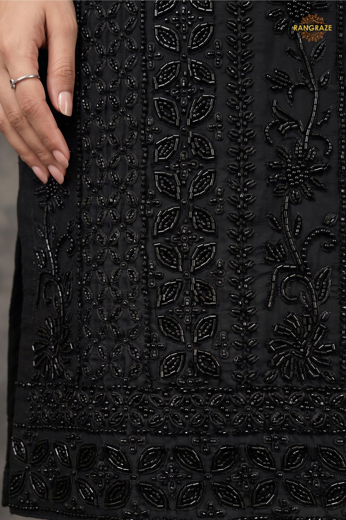 Black Readymade Bead Work Chinon Palazzo Suit