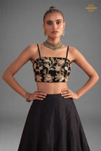 Black Stitched Bead Work Silk Lehenga