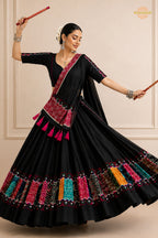 Black Stitched Khadi Cotton Lehenga With Multicolor Patch Work
