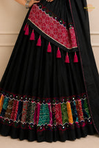 Black Stitched Khadi Cotton Lehenga With Multicolor Patch Work