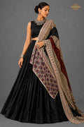 Black Stitched  Rayon Lehenga With Mirror Lace