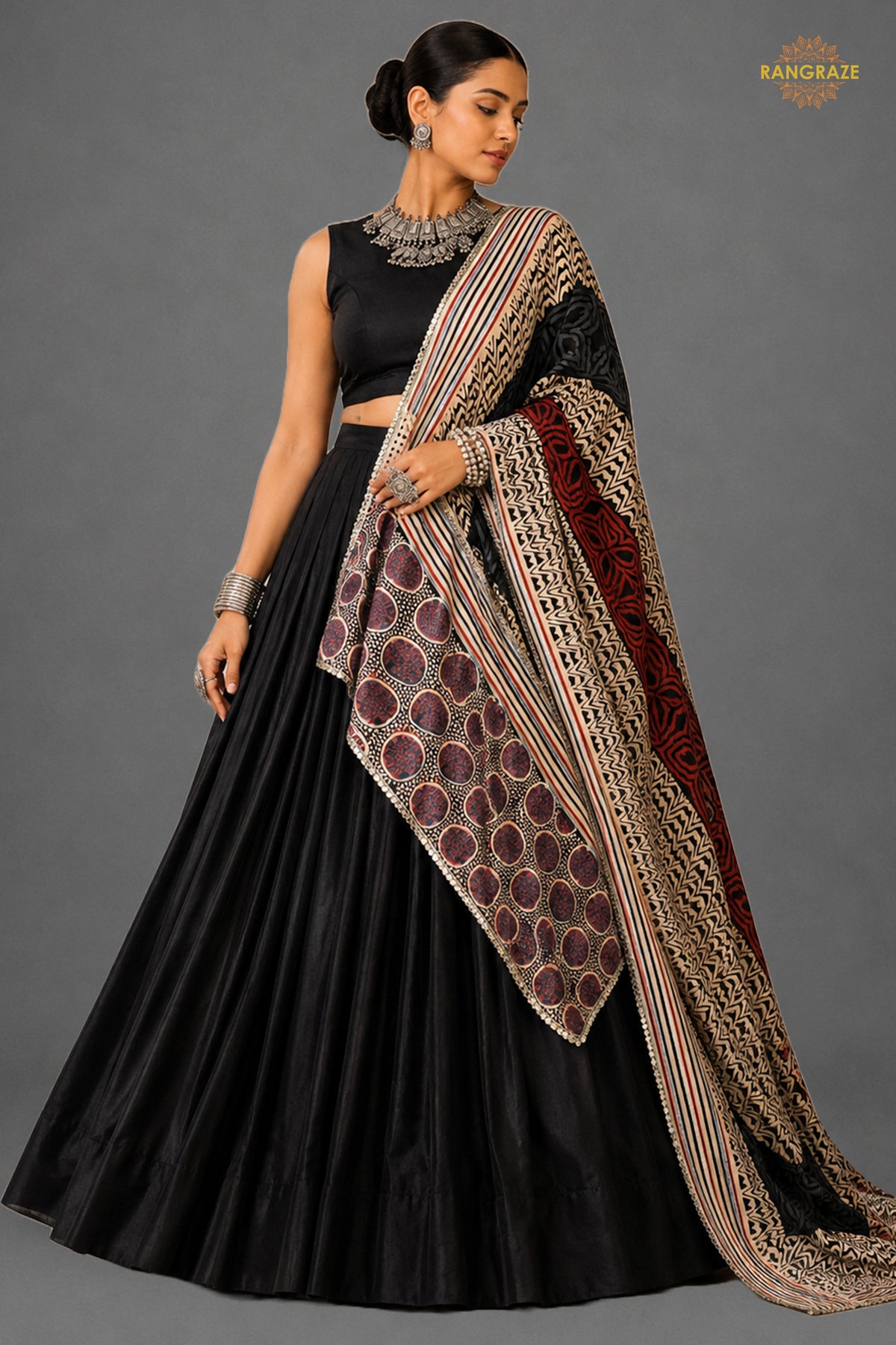 Black Stitched  Rayon Lehenga With Mirror Lace