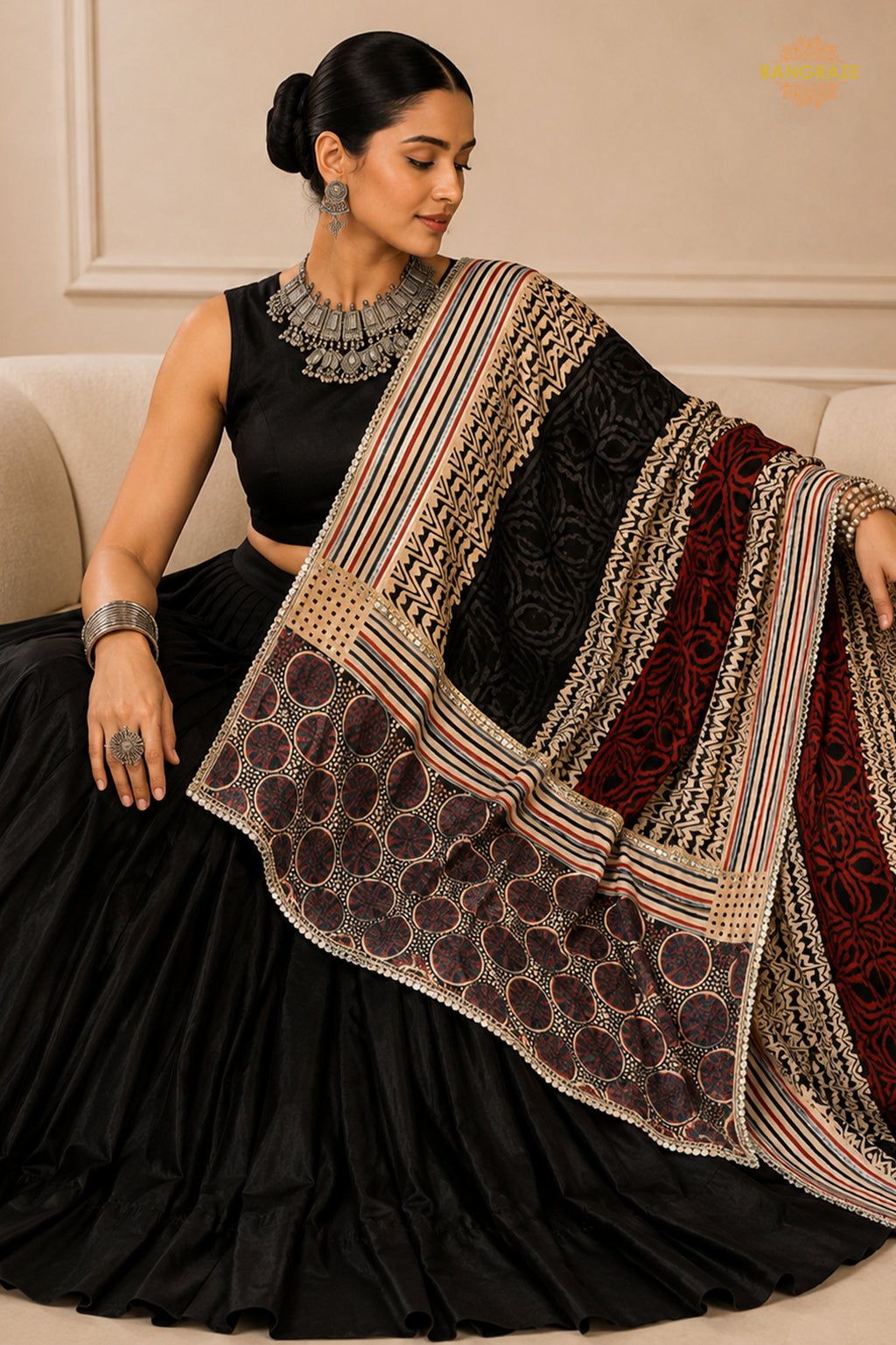 Black Stitched  Rayon Lehenga With Mirror Lace