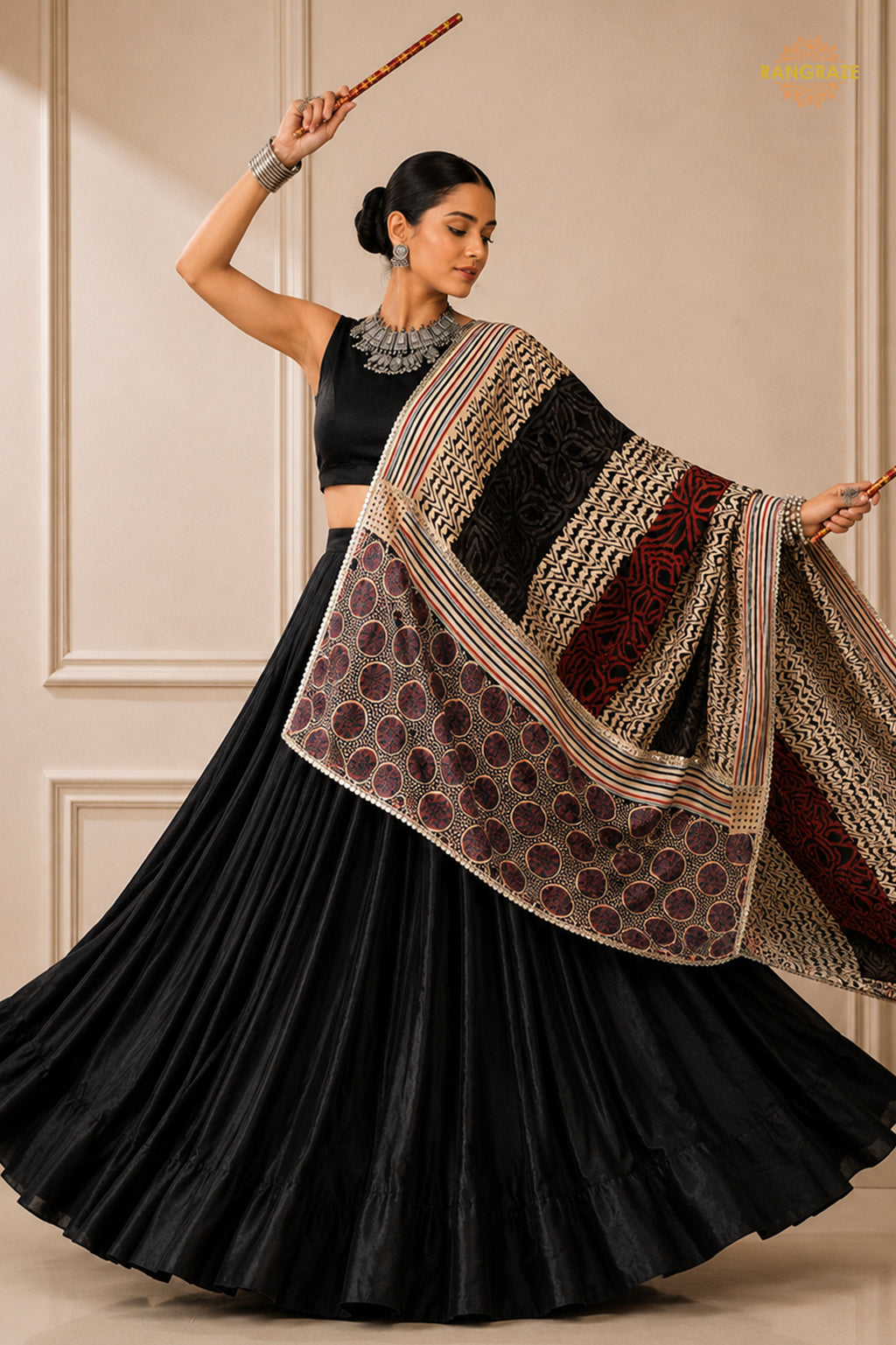 Black Stitched  Rayon Lehenga With Mirror Lace