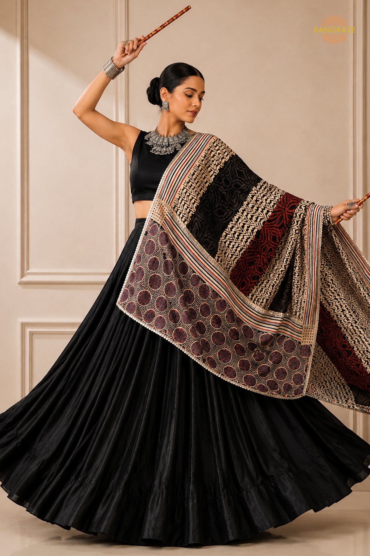 Black Stitched  Rayon Lehenga With Mirror Lace