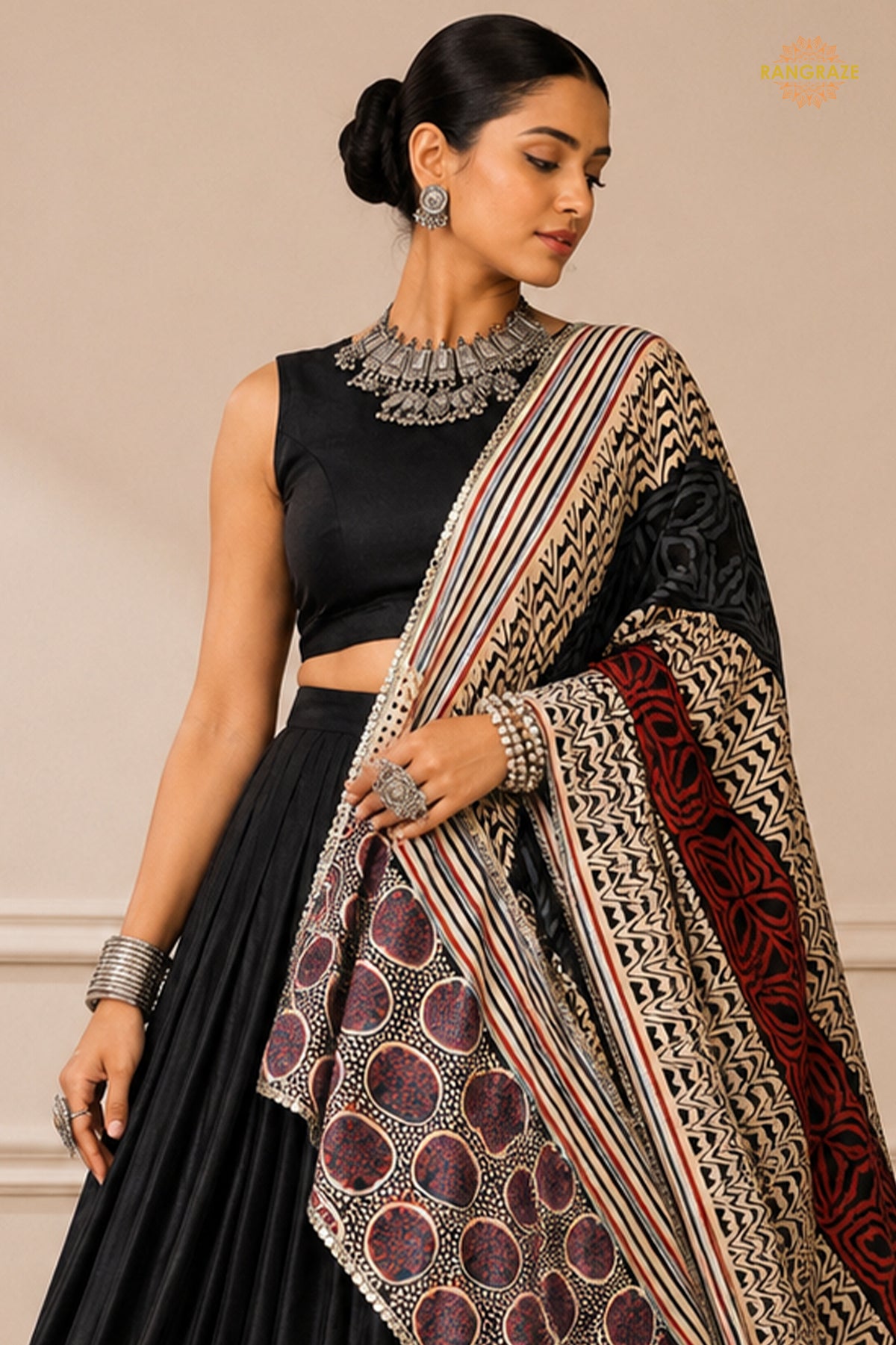 Black Stitched  Rayon Lehenga With Mirror Lace