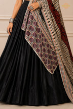 Black Stitched  Rayon Lehenga With Mirror Lace