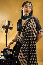 Black Satin Silk Banarasi Saree with Woven Zari Buttas