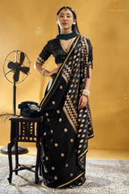 Black Satin Silk Banarasi Saree with Woven Zari Buttas