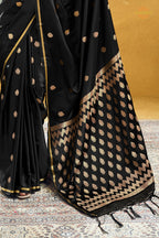 Black Satin Silk Banarasi Saree with Woven Zari Buttas