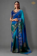 Blue And Green Ombre Woven Dola Crape Soft Silk