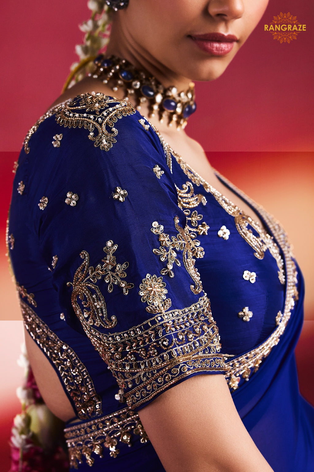 Blue Embroidered Silk Saree With Designer Border