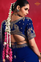 Blue Embroidered Silk Saree With Designer Border