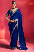 Blue Embroidered Silk Saree With Designer Border