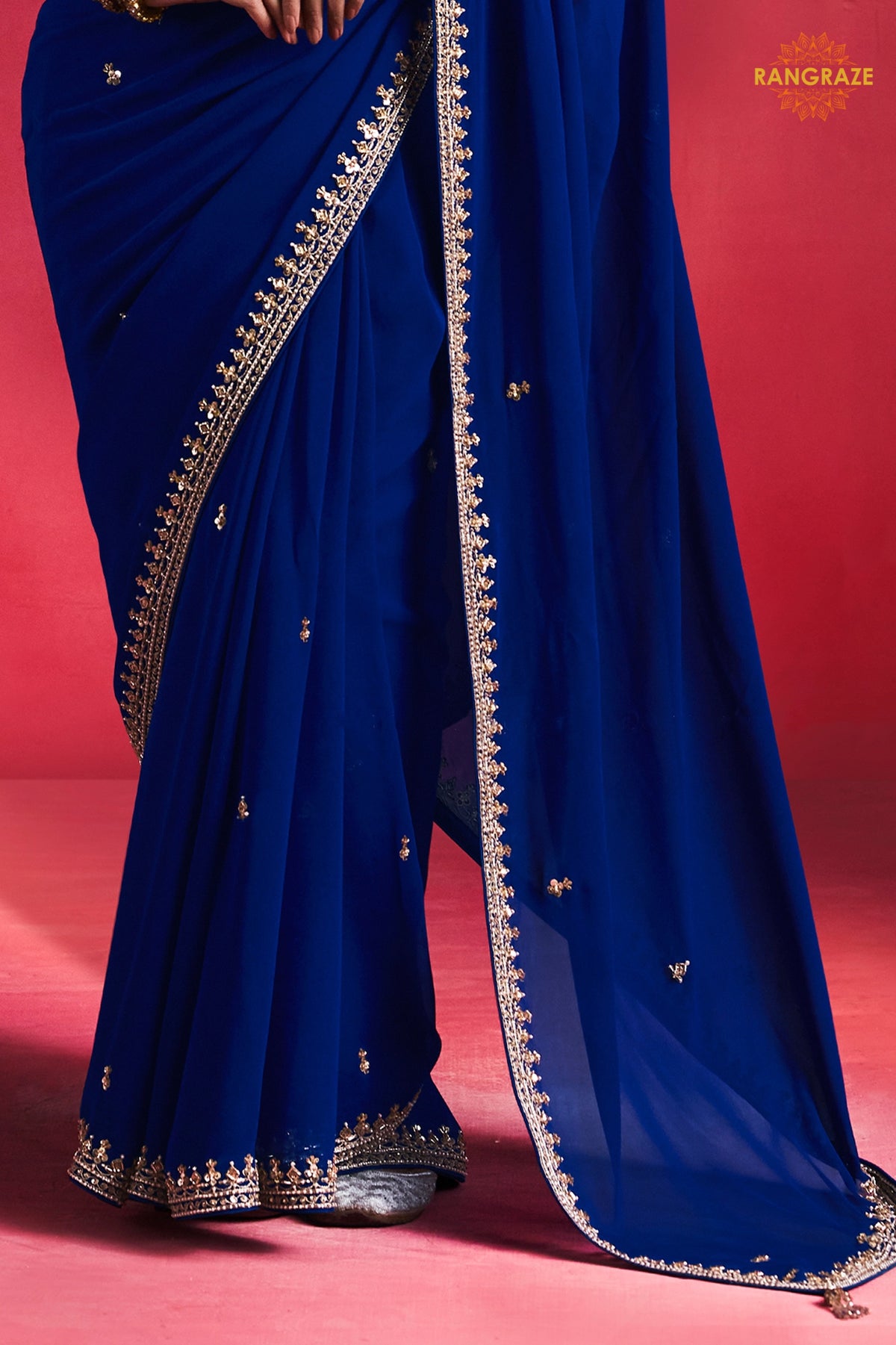 Blue Embroidered Silk Saree With Designer Border