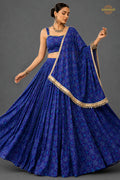 Blue Stitched Bandhej Print Satin Georgette Lehenga