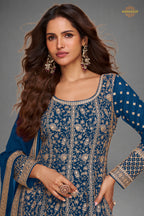 Blue Stitched Georgette Gown with Dupatta