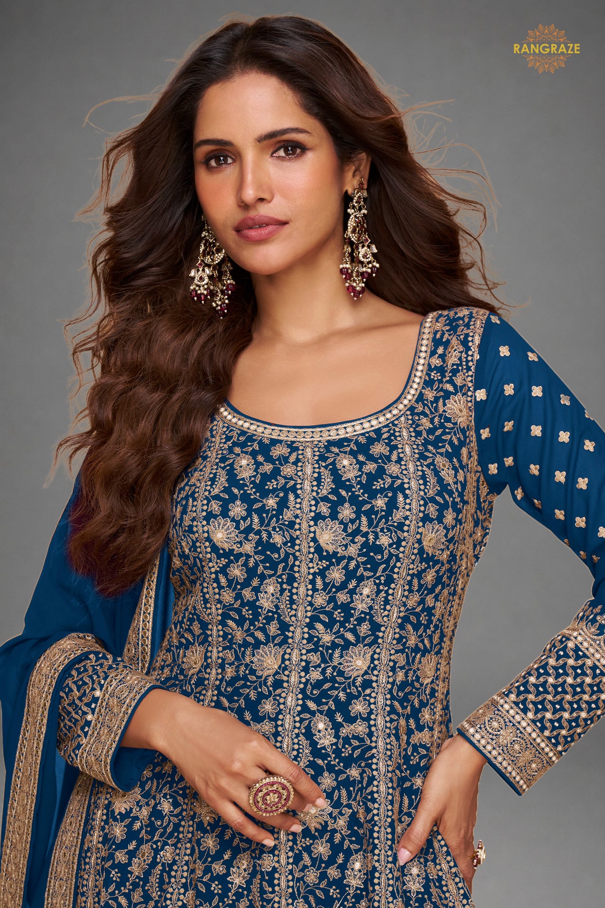 Blue Stitched Georgette Gown with Dupatta
