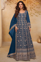 Blue Stitched Georgette Gown with Dupatta