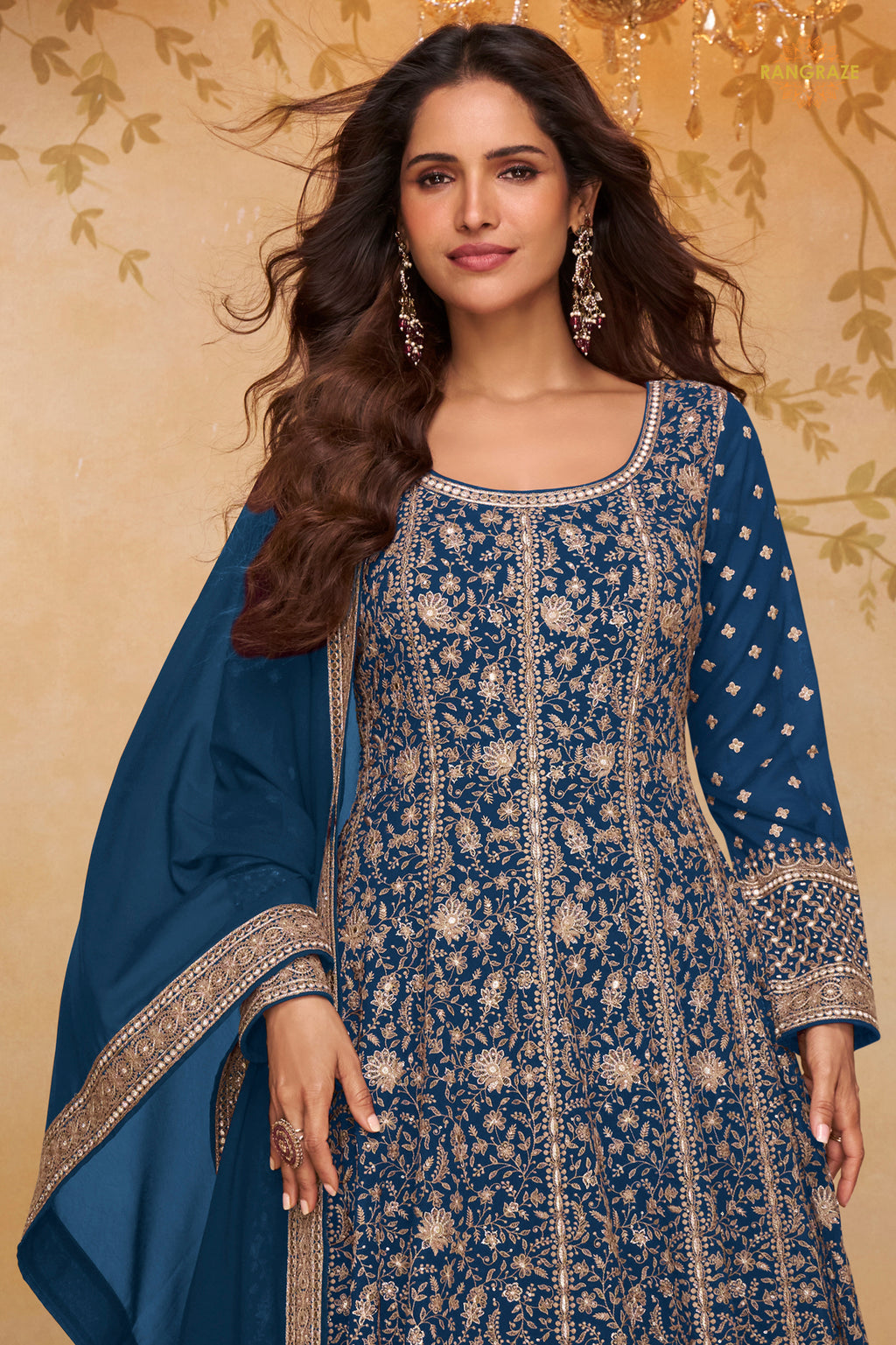 Blue Stitched Georgette Gown with Dupatta