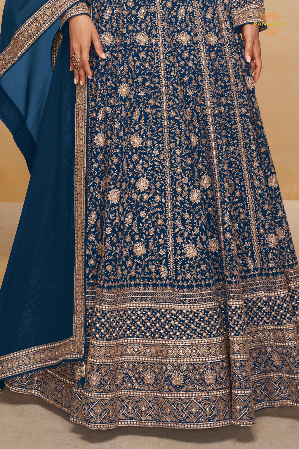 Blue Stitched Georgette Gown with Dupatta