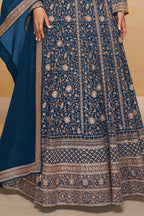 Blue Stitched Georgette Gown with Dupatta