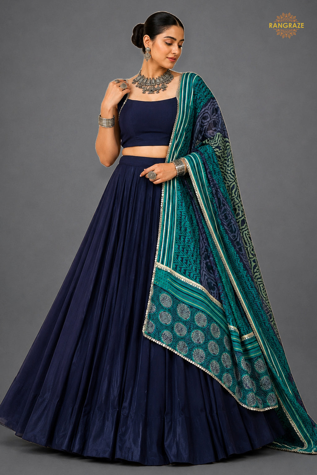Blue Stitched  Rayon Lehenga With Mirror Lace