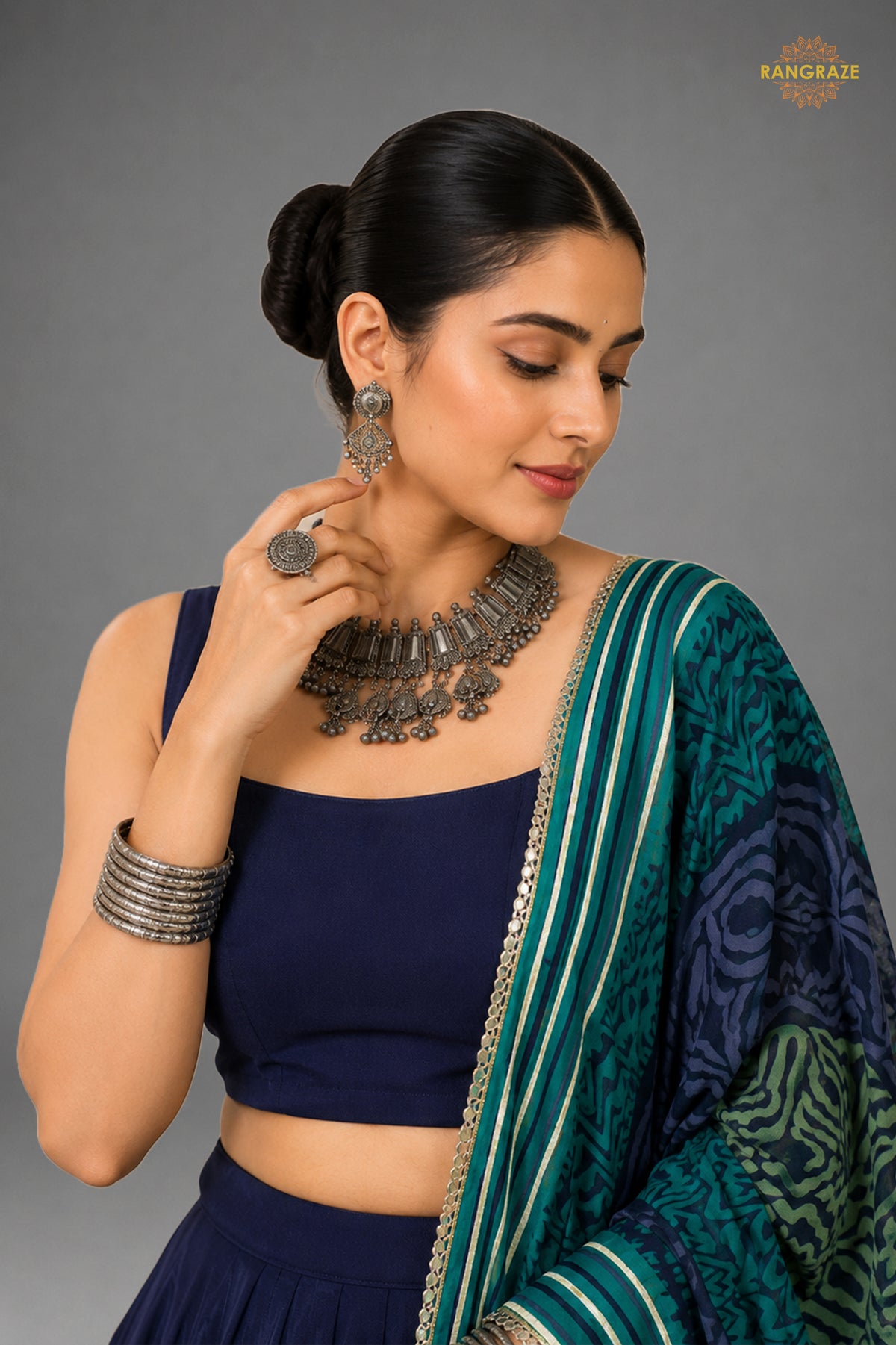 Blue Stitched  Rayon Lehenga With Mirror Lace