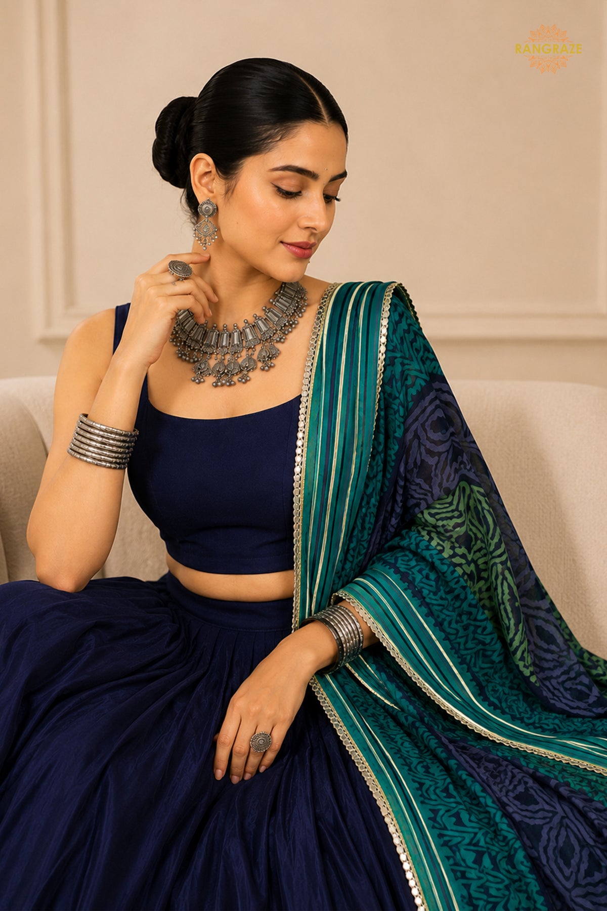Blue Stitched  Rayon Lehenga With Mirror Lace