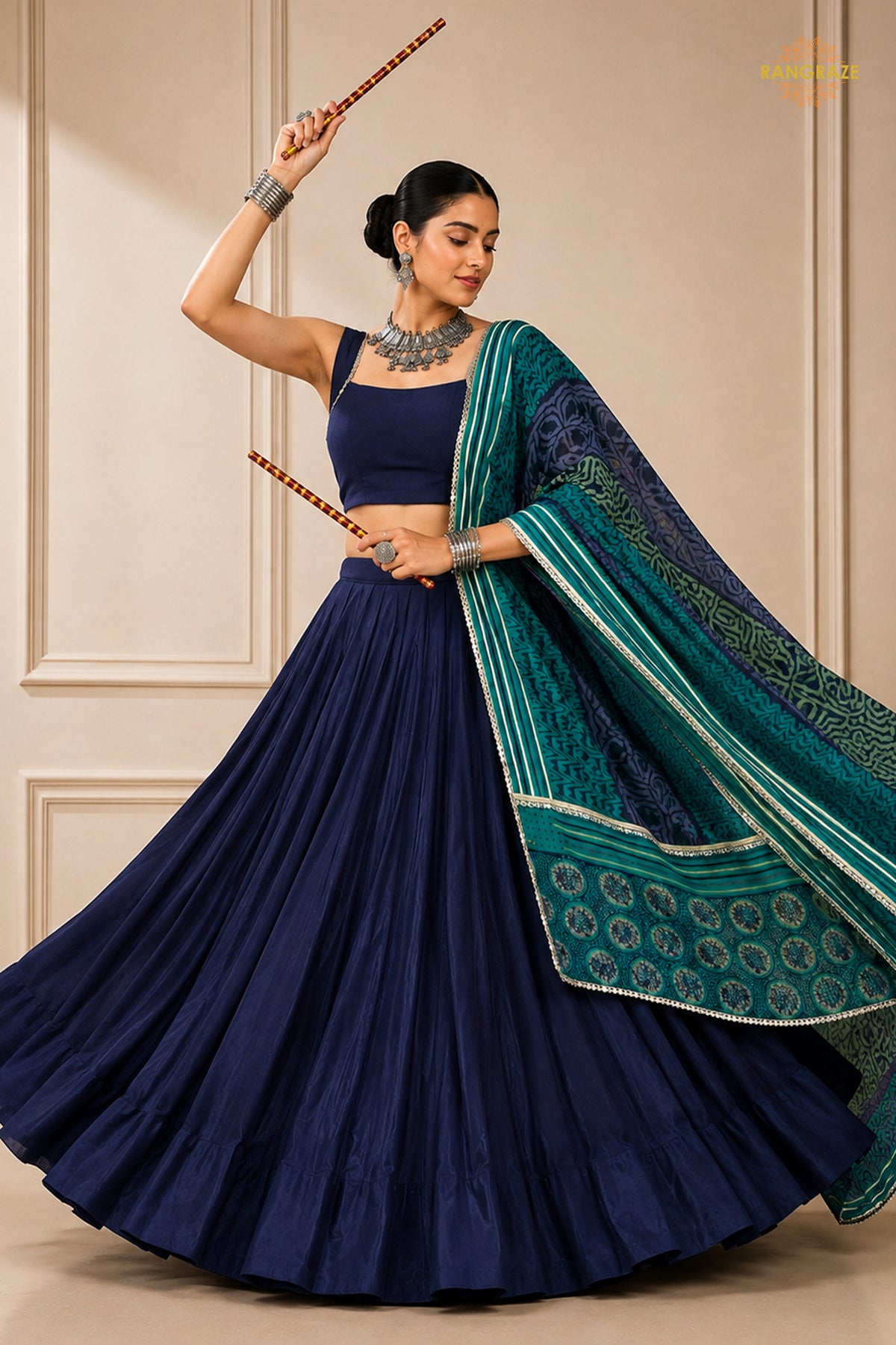 Blue Stitched  Rayon Lehenga With Mirror Lace