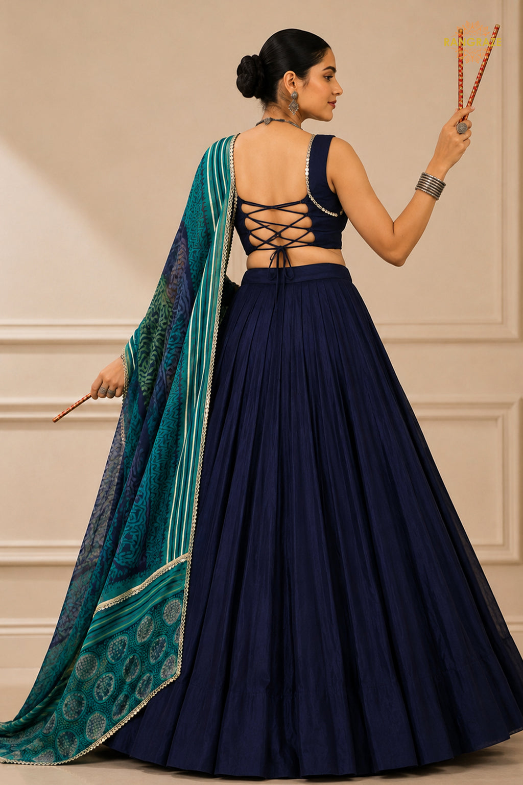 Blue Stitched  Rayon Lehenga With Mirror Lace