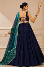 Blue Stitched  Rayon Lehenga With Mirror Lace
