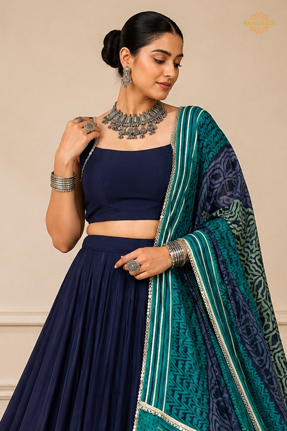 Blue Stitched  Rayon Lehenga With Mirror Lace