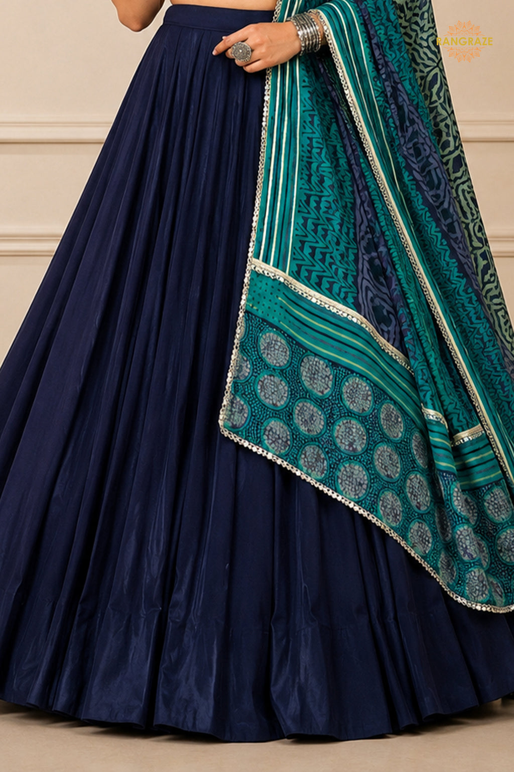 Blue Stitched  Rayon Lehenga With Mirror Lace