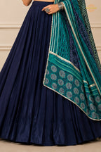 Blue Stitched  Rayon Lehenga With Mirror Lace