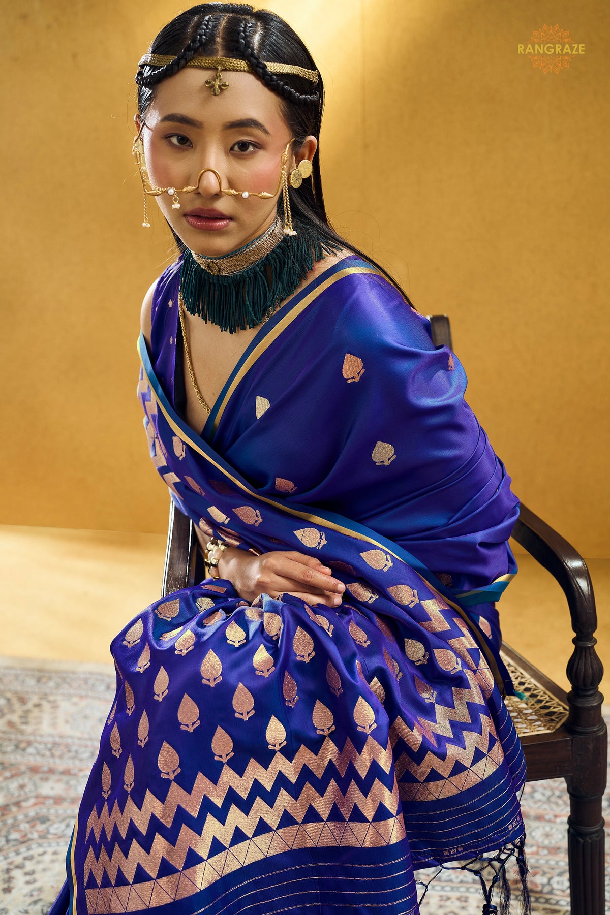 Royal Blue Satin Silk Banarasi Saree with Woven Zari Buttas