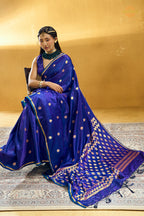 Royal Blue Satin Silk Banarasi Saree with Woven Zari Buttas